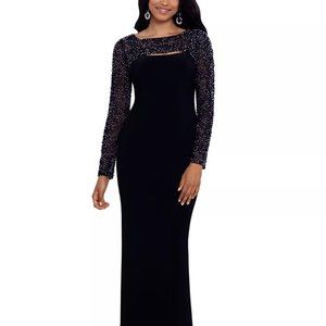 BETSY & ADAM Embellished Cutout Gown Black/Silver